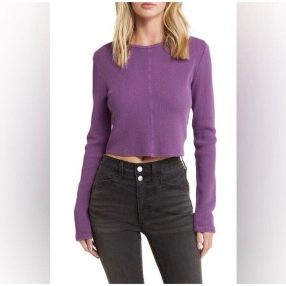 NWT Madewell Waffle Knit Cropped Long Sleeve Top Purple Thermal Size Large - Picture 1 of 10